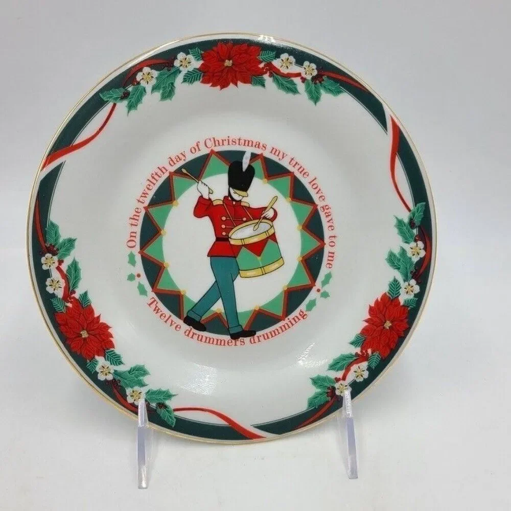 Vintage Tienshan 12 Days of Christmas Twelve Drummers Drumming Plate 7.5